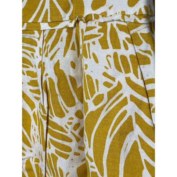 LOFT Linen Blend Mini Skirt Yellow White Leaf Print Size 8 Flare Casual Work - Picture 6 of 8